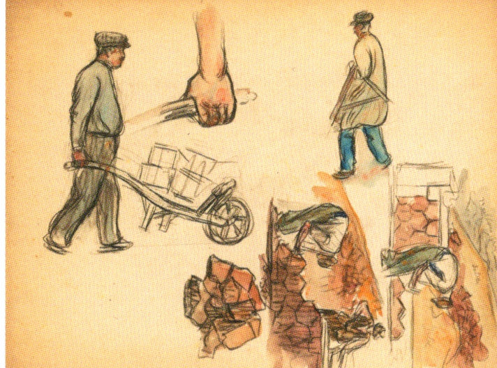 Gaston Prunier  Sur le chantier feuille d’étude