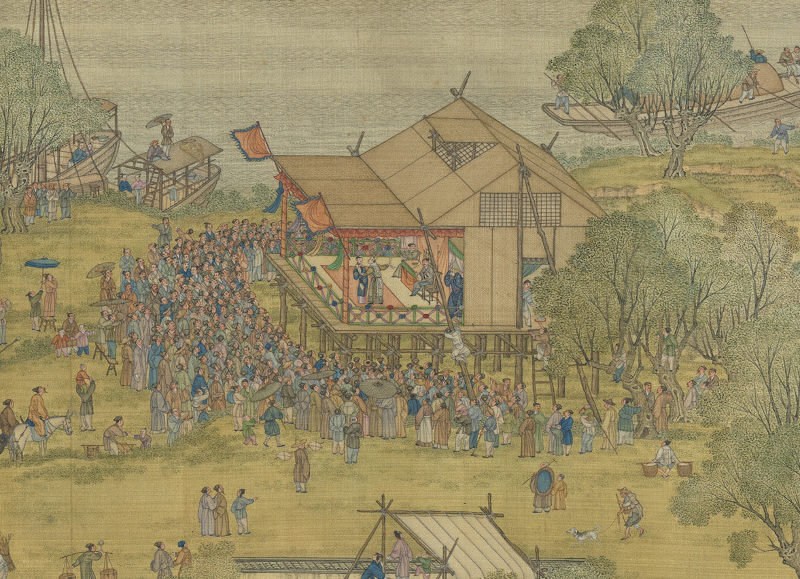 5 Artistes de cour  La fête Qīngmîg au bord de la rivière  XVIIIe siècle scène de spectacle