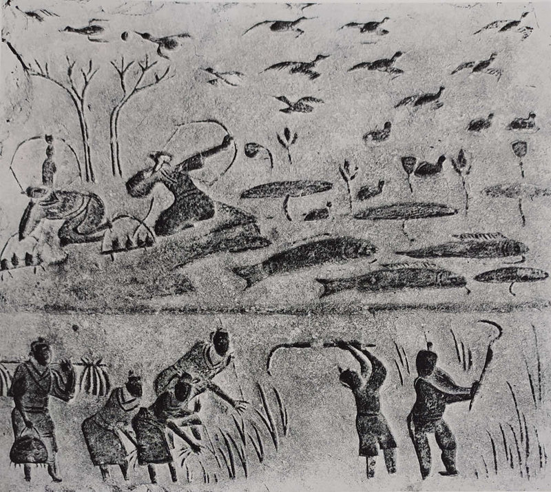 1 Scènes de chasse et de moisson  peinture sur brique  Chéngdū  Province du SìchuĿn