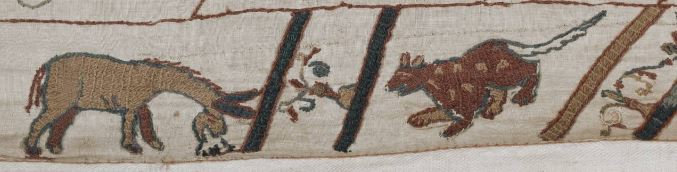 25 Tapisserie Bayeux Fable ane et quadrupède tacheté.